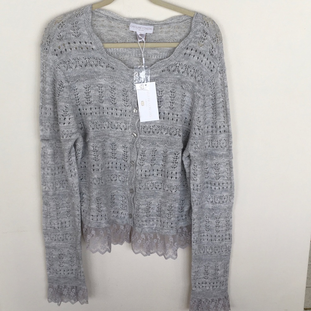 NWT Light Gray Lace-Trim Knit Cardigan